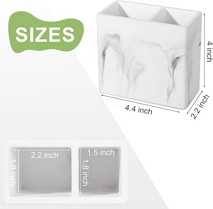Diatomite Toothbrush Holder 2 Slots Tooth Brush Holder for Bathroom, Kids Electric Toothbrush and Toothpaste Organizer for Countertop, Shower, Vanity, 2 Pack, Marble White