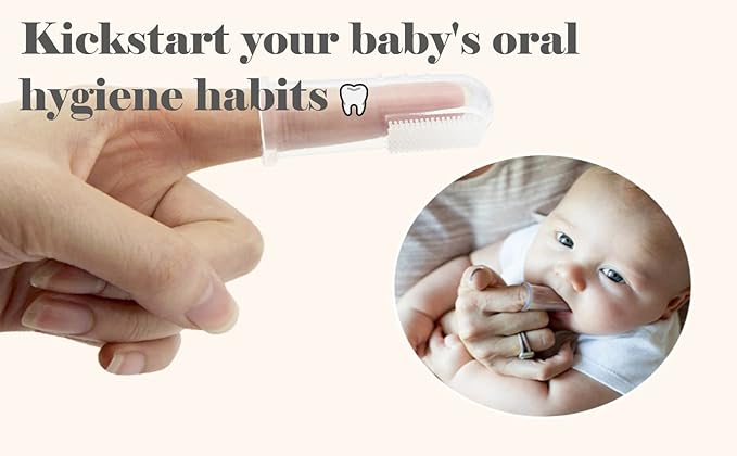 haakaa Silicone Baby Finger Toothbrush Set -360º Bristle for Baby Oral Gum Cleaning| Baby Teething Training| Newborn Oral Massager, BPA Free,2PK - 0m+Babies - Clear