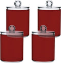 Fire Brick Qtip Holder Organizer Dispenser Cotton Swabs Cans Plastic Jars with Lid Set 4 Pack Bathroom Storage Canister for Cotton Ball Floss Cotton Pads