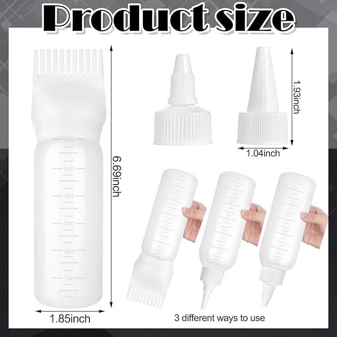 Root Comb Applicator Bottle Oil Applicator for Hair Dye Hair Oiling Bottle with 2 Type Caps and Graduated Scale (White)