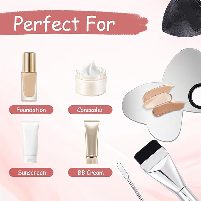 Makeup Mixing Palette Korean Set with Foundation Brush and Spatula, Professional Stainless Steel Butterfly Makeup Palette Reusable Beauty Tools for Facial Cosmetic,Nail Art,Pigment Blending