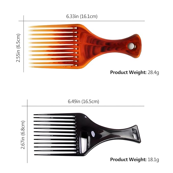 4-Pack Plastic Wide-Tooth Afro Lift Combs for Styling, Detangling, Adding Volume, Suitable for Long, Curly, Thick Hair, Wigs, and Beards - for Men & Women