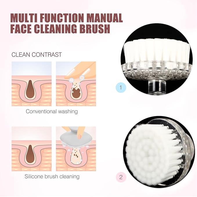Exceart Manual Facial Cleansing Brush Pore Cleaning Brush Soft Face Exfoliator Scrubber for Deep Skin Clean White 1 97 Inch