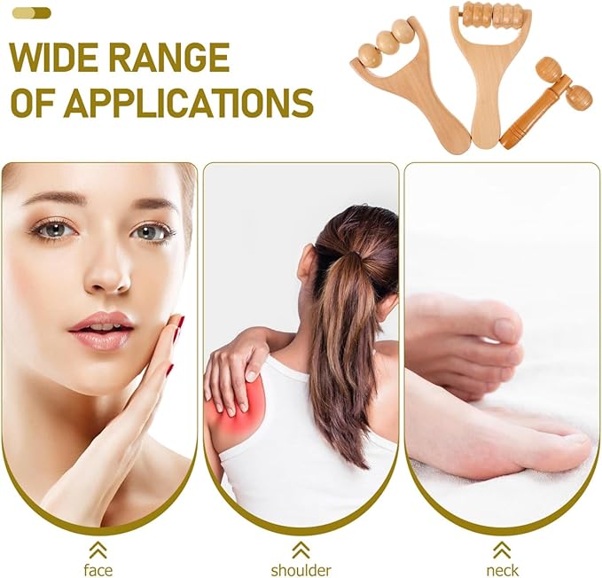 Ciieeo Wooden Massage Roller Tool 3-Piece Set Deep Tissue Massager for Legs Feet Arms Neck and Back - Portable Handheld DIY Wellness Tool for Women
