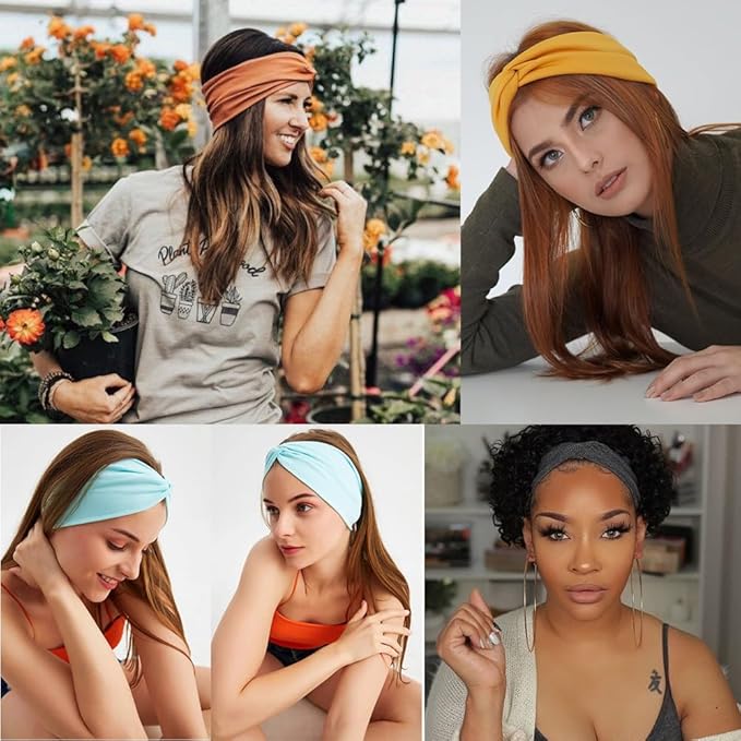Kachanaa 4 Pack Wide Headbands for Women Elastic Boho Bandeau Headbands African Sport Yoga Workout Turban Head Bands Hair Accessories(Exquisite)