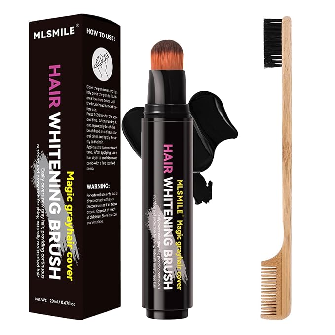 Hair Dye Comb Color Stick with Brush - Root Touch Up Set, Instant Gray Hair Coverage, Cover Hairline Precisely & Naturally, Portable Grey Hair Concealer for Men Women, Sweatproof - Black
