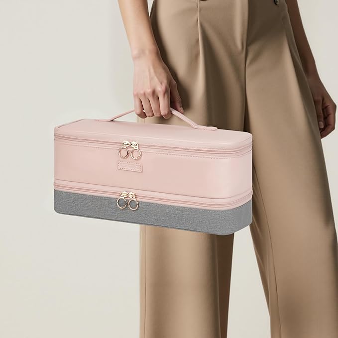 Travel Carrying Case Fits for Shark Flexstyle/FlexFusion/Hair Dryer,2-Layer Hot Tools Bag Fits for Shark Glam,Portable Hair Tools Bag Fits for Dyson Airwrap Styler/Supersonic,Light Pink+Grey