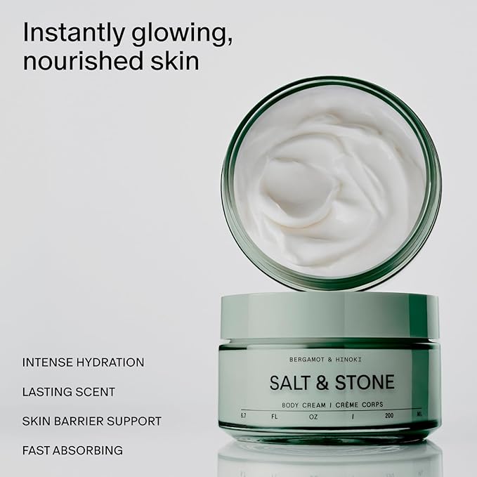 Salt & Stone Body Cream | Hydrating Formula with Seaweed Extracts, Spirulina & Squalane | Deep Hydration, Skin Barrier Support & Healthy Glow | For all Skin Types | Bergamot & Hinoki 6.7 fl oz