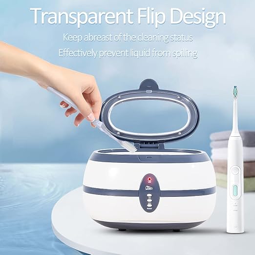 Ultrasonic Jewellery Cleaner, 40kHz Professional Cleaner Ultrasonic Machine with Carry Holder, Cleaning Basket for Jewelry, Rings, Eyeglasses, Watches, Silver (600 ml)