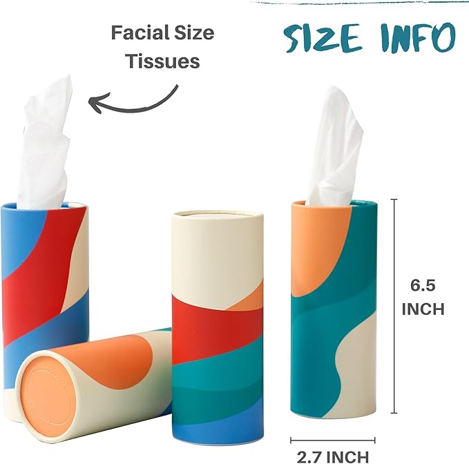 Small Car Tissues Holder with Facial Tissues - 4PK - Tisses for Car Travel Tissue Tubes Box Container for Car Cup Holder Car Tissues Cylinder