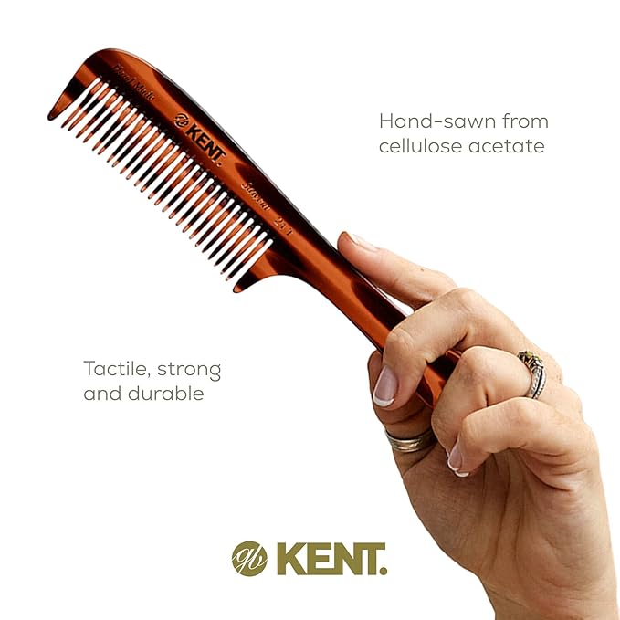 Kent 21T Tortoiseshell Large Detangling Comb, Wide Teeth for Thick Curly Wavy Hair. Long Hair Detangler Comb For Wet and Dry. Handmade of Quality Cellulose, Saw-Cut Hand Polished, Made in England