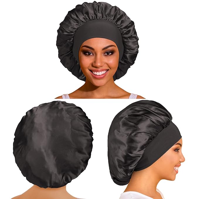 2 Pack Satin Bonnet Silk Bonnet for Sleeping Women, Hair Sleep Bonnets for Women, Wide Soft Band Large Sleep Cap for Curly Hair Braids