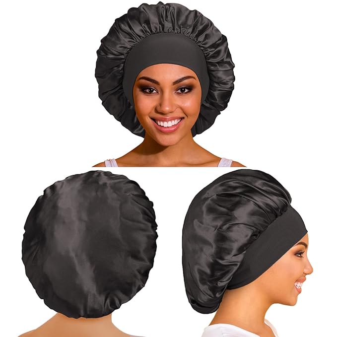 2 Pack Satin Bonnet Silk Bonnet for Sleeping Women, Hair Sleep Bonnets for Women, Wide Soft Band Large Sleep Cap for Curly Hair Braids
