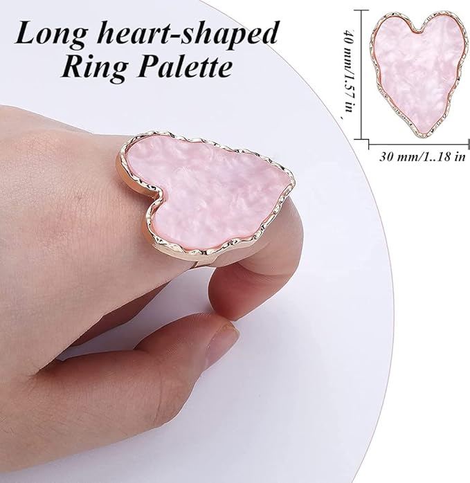 AKOAK Adjustable Mini Nail Ring Tray, Resin Nail Art Gel Makeup Plate Palette, Ring Gel Polishing Mixing Tray DIY Color Plate Nail Art Polishing Paint Plate (Heart, 3Pcs)