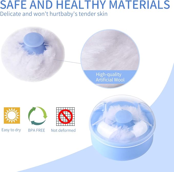 2Pcs Baby Body Cosmetic Powder Puff Body Powder Puff and Container Case (Pink and Blue) (2pcs)