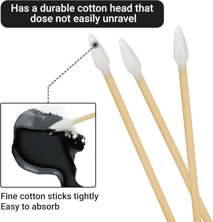 500/1000 Count 6'' Long Round/Pointed Cotton Swabs Durable Stem, Lint- Free Gun Cleaning Swabs Pure Cotton Tips for Gun Maintenance, Makeup, Pet Care, Equipment (Detailed Work)
