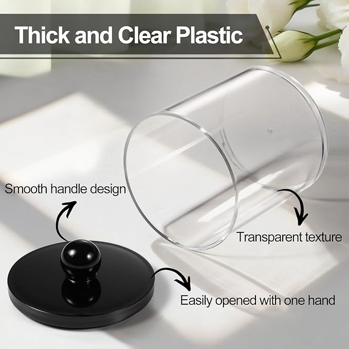 SheeChung 6 Pack Acrylic Qtip Holder Dispenser,Bathroom Jars with Lid Set for Cotton Swabs,Balls,Pads,Floss,Clear Plastic Canisters Apothecary Jar,Bathroom Essential Makeup Vanity Organizer(10oz-12oz)