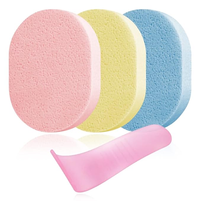 Hair Removal Aid Kit: 3 Body Sponges & Depilatory Cream Spatula - Gentle on Skin, 100% PVA Material, for Men & Women