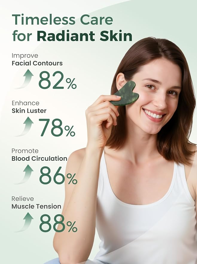 Gua Sha Facial Tools, Natural Jade Stone Guasha Tool for Face Acupuncture Therapy Trigger Point Treatment, Gua Sha Scraping Massage Tool (Green)