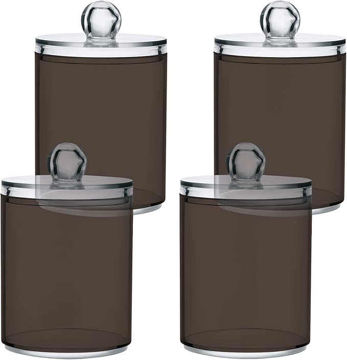 Brown Qtip Holder Organizer Dispenser Cotton Swabs Cans Plastic Jars with Lid Set 2 Pack Bathroom Storage Canister for Cotton Ball Floss Cotton Pads