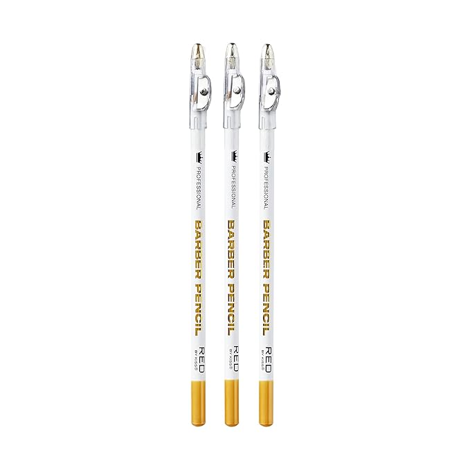 Red by Kiss 3PCS Barber Pencil with Built-in Sharpener Edge Hairline Razor Trace Pencils Beard Guide Beard and Hairline Outliner Pencils, Beard Shaping Pencils for Men (White)