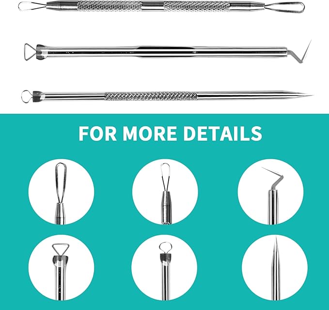 WSYUB Pimple Popper Tool, Stainless Steel Pimple Extractor, WSYUB Blackhead Tweezers, Comedones Extractor Acne Removal Kit for Blemish, Whitehead Popping
