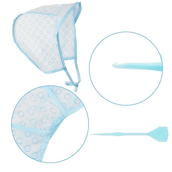 Hair Highlighting Cap, Blue Hair Coloring Frosting Dye Kit with Plastic Crochet Hook for Salon DIY Hair Dyeing Hairdressing