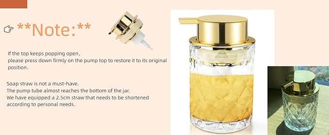 Glass Foaming Soap Dispenser Refillable Foaming Hand Soap Dispenser with Gold Large Pump Wide Opening for Bathroom Kitchen Countertop Modern Home Decor with Elegant Pattern - Clear