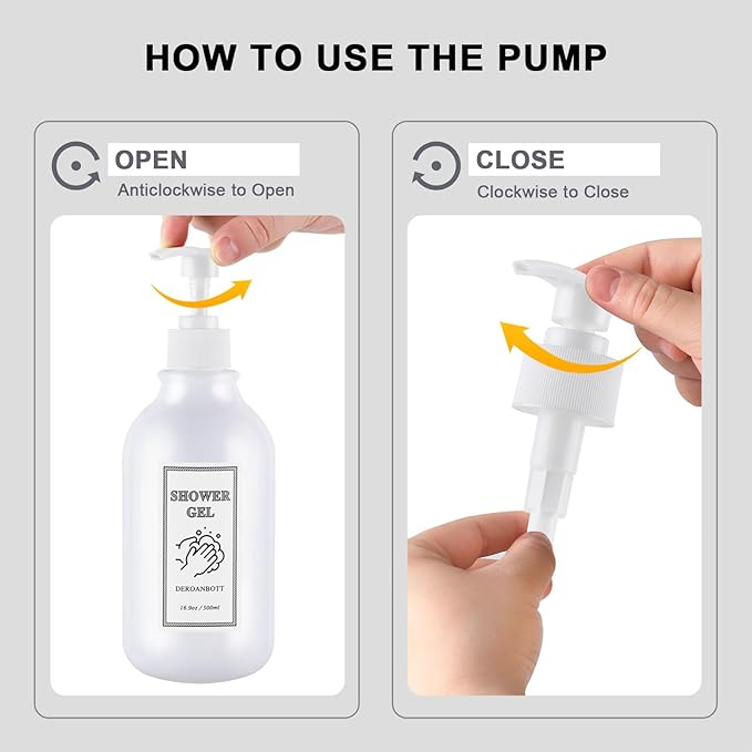 Shampoo and Conditioner Dispenser, Refillable Plastic Shampoo Pump Bottles with Waterproof Labels, Empty Body Wash Dispenser Set for Bathroom, Shower Soap Bottles (White)
