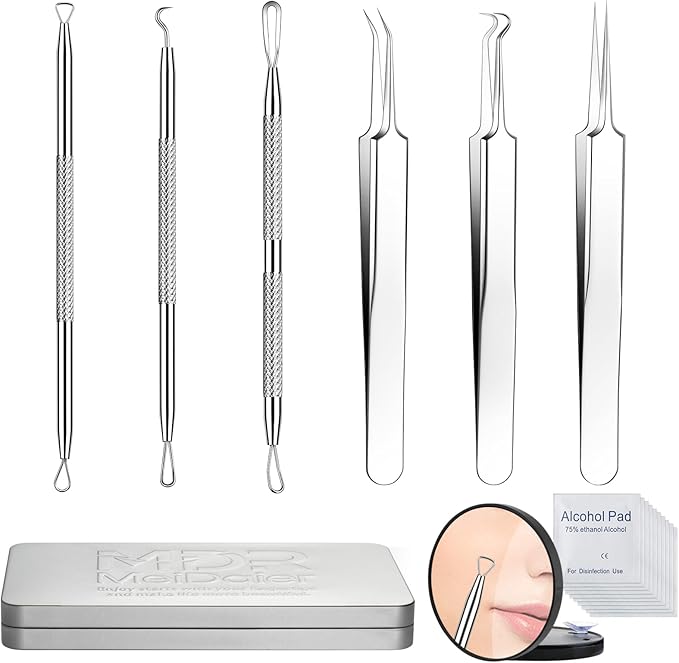 Pimple Popper Tool kit Blackhead Remover Comedone Extractor Kit with Box for Easily Remove blackheads, Acne, Blemishes, Whiteheads, pimples and Papules from the face and Bonus Gift -6pcs