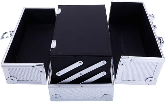 Makeup Train Case, Makeup Case Organizer with Mirror, Portable Cosmetic Box Storage with 2 Trays, Make Up Travel Case for Nail Kits Cosmetics Craft Traveling, Gifts for Women and Girls (Silver)