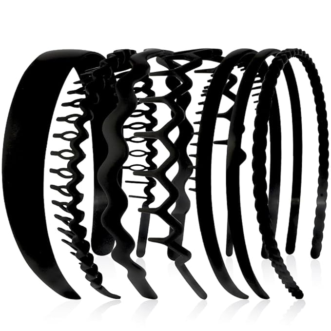 AHONEY 7 Pack Black Headbands for Women Mens Headbands with Teeth Non Slip Hairbands for Women's Hair Accessories Comb Headband Diademas Para Mujer (Black)