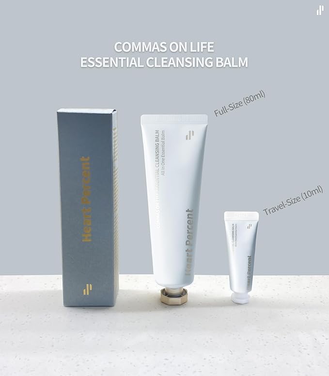 Heart Percent Commas on Life Essential Cleansing Balm, Sherbet-Oil-Milk Transforming Makeup Remover Vegan Daily Face Wash Cleanser for All Skin Types, 80ml (2.7oz)