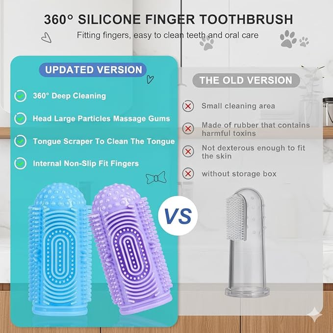 Dog Finger Toothbrush 4-Pack – Pet Tooth Brushing Kit for Dogs & Cats, Puppy & Adult Dental Care – Soft Silicone Finger Brushes for Teeth Cleaning (Blue, Green, Orange, Purple)