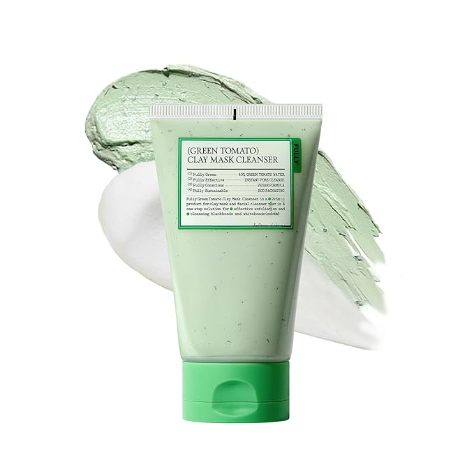 FULLY Green Tomato Facial Cleanser, Cardi B’s Clay Mask Cleanser for Deep Pore Cleanse & Pore Detox, Blackhead & Sebum Control, Gentle Face Wash for Women, Korean Skincare