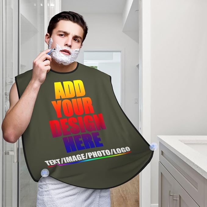 Personalized Custom Beard Bib Apron Design Your Photo Text Logo Beard Hair Catcher Non-Stick Beard Shave Capes for Trimming Shaving Military Green