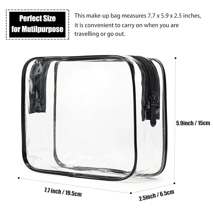 MODENGKONGJIAN TSA Approved Toiletry Bag, 3 Pcs Clear Toiletries Bags Quart Size Travel Makeup Cosmetic Bag for Women Men, Carry on Airport Airline Compliant Bag (Clear Black)