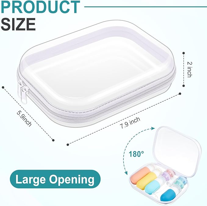 Hoolerry 4 Pcs Hard Clear Zipper Case Makeup Bags Plastic Zipper Pouch Transparent Storage Box Containers for Cosmetics, Snacks, Building Blocks, Puzzles(Clear,7.9 x 5.9 x 2 in,White)