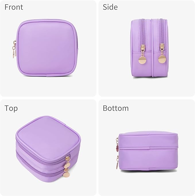 Small Makeup Pouch, Double Zipper Cosmetic Bag, Travel Makeup Bag, Cute Makeup Bag for Purse, Mini Toiletry Bag (lilac)
