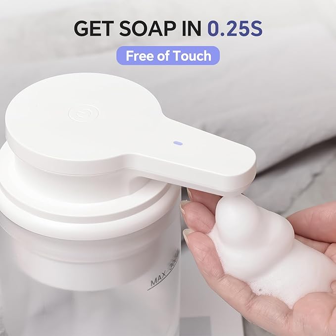 Automatic Soap Dispenser Touchless, Rechargeable Foam Hand Soap Dispenser for Bathroom, Soap Pump for Kitchen, Water-Resistant, Xmas Gift 10oz