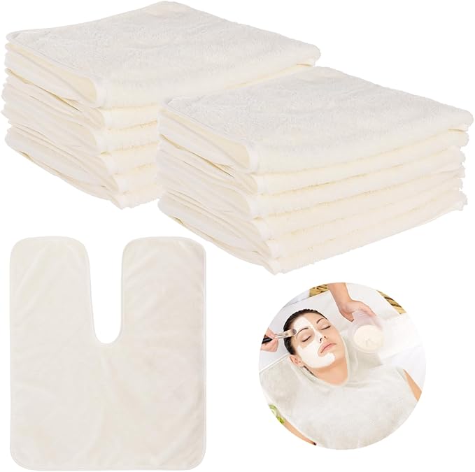 DIMEGON 12 PCS U-Shaped Facial Towels, Soft Coral Fleece Face Cloths for Beauty Salons, Skin Care, SPA Centers