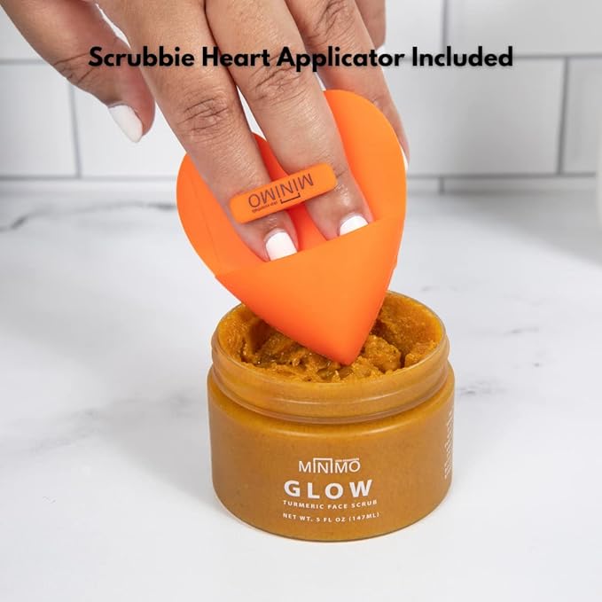 Minimo Glow (Citrus Peach) Turmeric Face Scrub, Heart Applicator Included 5 oz - No Mix, Ready to Apply
