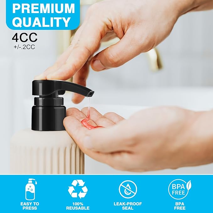 12-Pack Shampoo Pumps for Liter 33.8 oz Shampoo and Conditioner, Pump Dispenser Fits Most Salon Bottles with 1.1 inch Wide Opening, Black & White Replacement Pump for Soft Hair Products, Body Wash