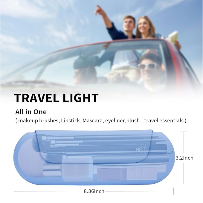 Silicone Makeup Brush Holder Travel Cosmetic Bag：Soft Portable Cosmetic Face Brushes Holder with Upgrade Anti-Fall Out Magnetic Closure, Large Travel Makeup Brush Case - Blue