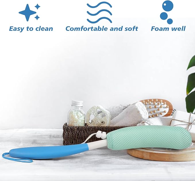Shower Body Brush Skin Exfoliating Curved Back Scrub Brush Massage Bath Brush Extra Large Curved Handle European and American Hand-Shaped Removable Bold Long Handle Back Washer (Black-White)
