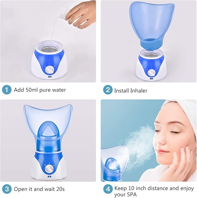 Face Steamer for Facial Deep Cleaning, Facial Steamer for Women, 2 Modes Nano Ionic Facial Steamer for Unclogs Pores, Hydrating, Blue(Include Blackhead Remover Kit, Brush, Headband)