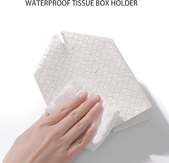 Tissue Box Cover PU Leather Tissue Holder Square Facial Tissue Case Facial Paper Organizer Dispenser for Bathroom, Vanity Countertop, Tabletop, Car, White