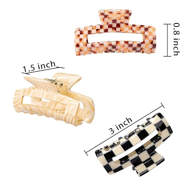 Magicsky 4PCS Hair Claw Clips, Acrylic Banana Barrettes Butterfly French Jaw Clip, Big Hair Clip Hairclips for Thick Thin Hair- Styling Accessories for Women Girls, Large Checkerboard, Leopard, White