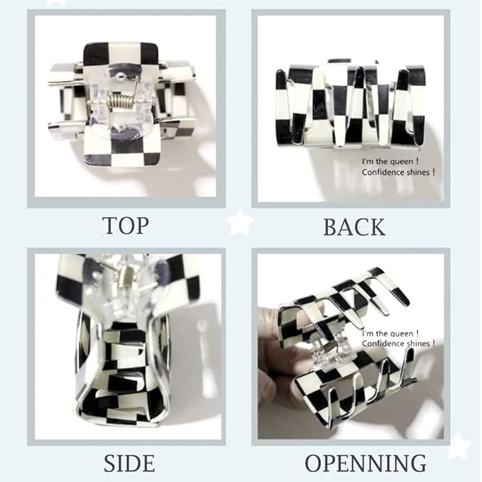 4 Pack Ahoney Checkered Y2K Claw Clips for Thin Hair - Cute 2" Aesthetic Barrettes, 90s Hair Accessories for Women and Y2K Tops