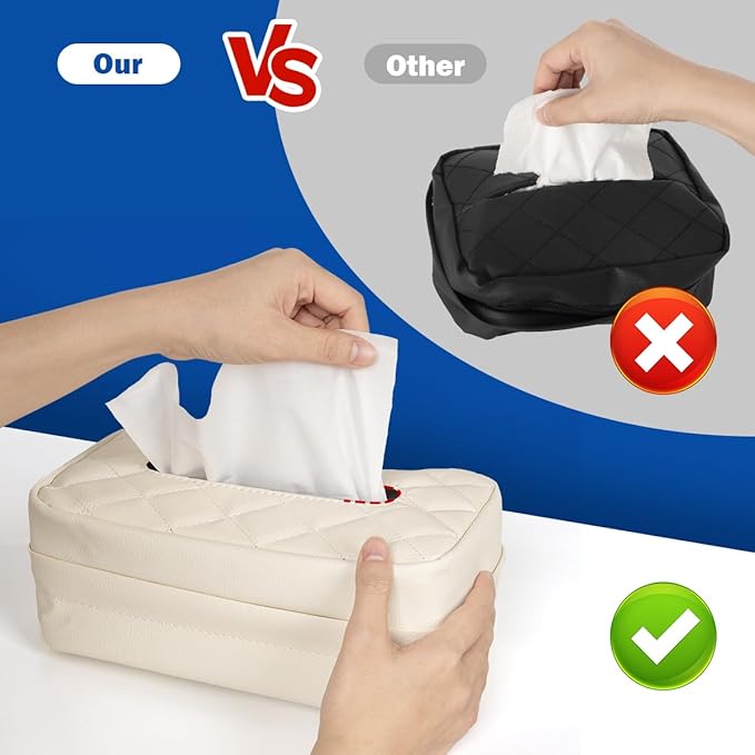 Car Tissue Holder, Standard PU Leather Napkin Organizer for Backseat, Extra Large Fits 120-150 Tissues per Box, 9.84'' x 3.94'' x 5.51'' (Beige)